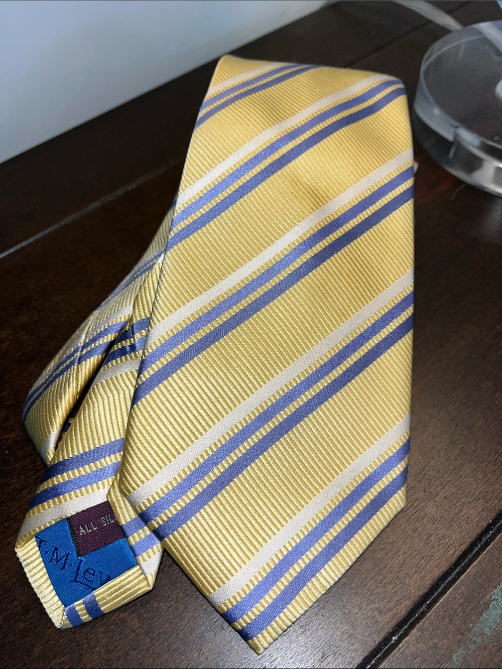 T.M. Lewin London beautiful 60” long Hand Made Men's Neck Tie Blue White Yellow